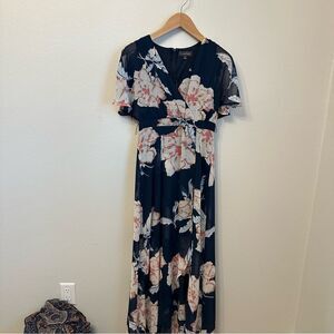 Luxology Navy and Pink Floral Maxi Dress